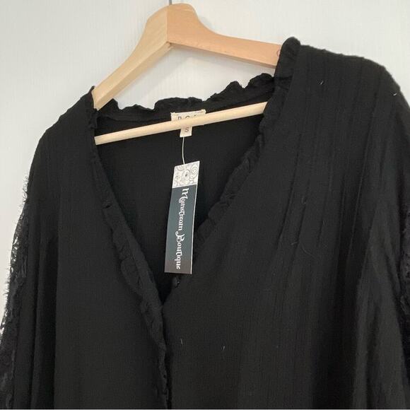 🆕 POL sheer boho dressy lace sleeve top sz small black new with tags - Picture 5 of 6